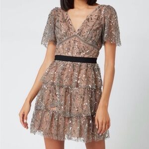 Self Portrait stunning silver sequin and nude tiered dress